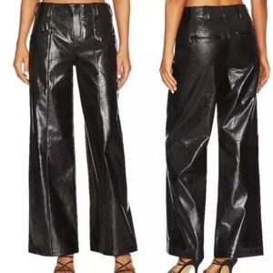 Free People Star Crossed Lovers Black Faux Leather High Rise Wide Leg Pants Sz 0